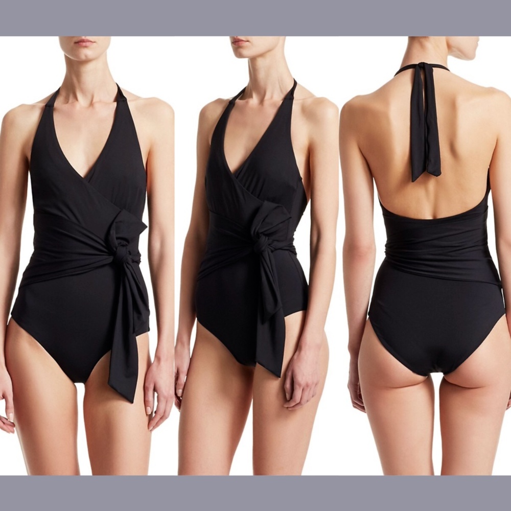 NWD Onia [ XS ] Elena Tie‎ Front Halter One Piece Swimsuit in Black